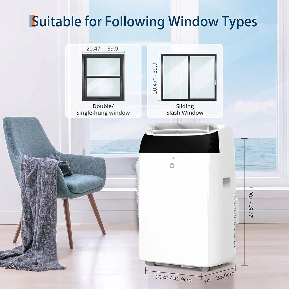 Garvee 14.000 BTU Mobiles Klimagerät 3-in-1 mit Entfeuchter & Ventilator, Fernbedienung, Schwarz