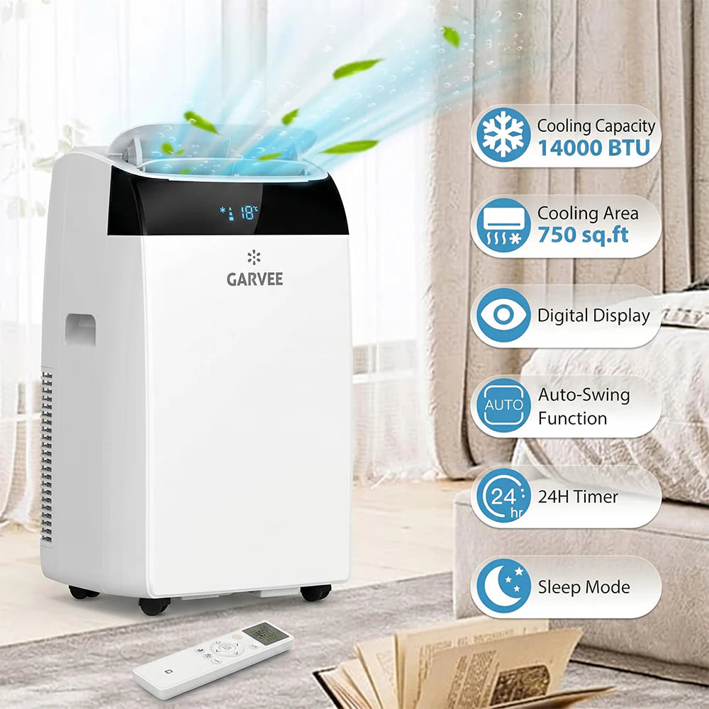 Garvee 14.000 BTU Mobiles Klimagerät, kühlt Räume bis 750 Sq. Ft., mit Fernbedienung, Weiß