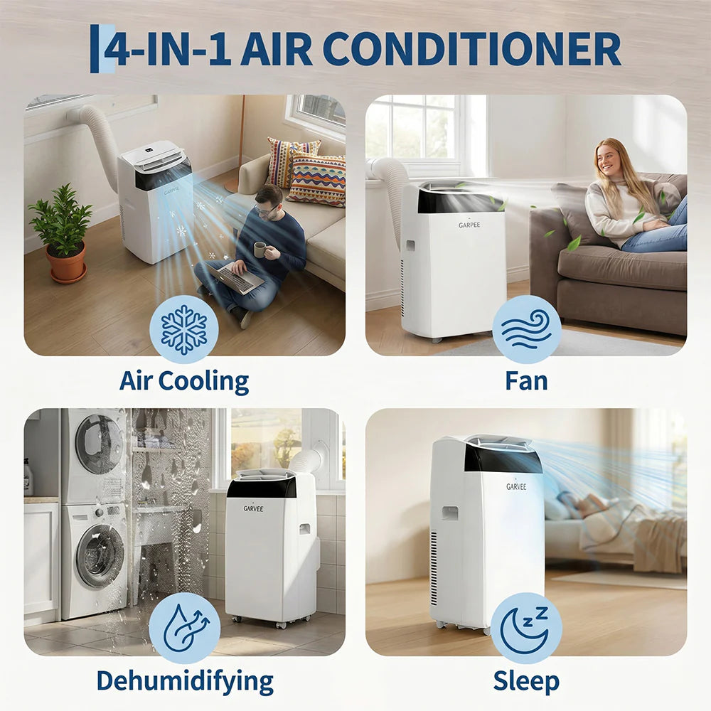 Garvee 14.000 BTU Mobiles Klimagerät, kühlt Räume bis 750 Sq. Ft., mit Fernbedienung, Weiß