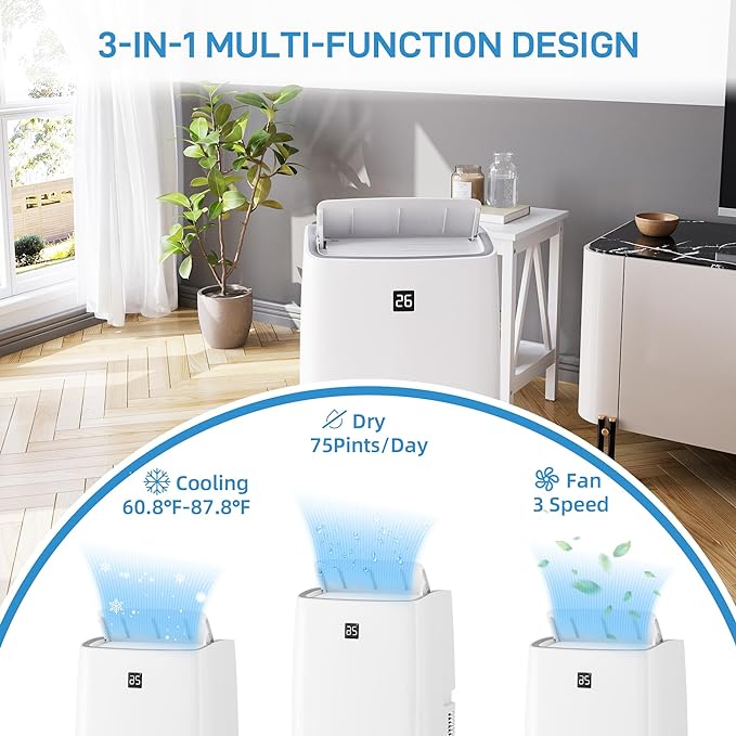 Garvee 14.000 BTU Mobiles Klimagerät mit Kühl- & Entfeuchtungsfunktion, Fernbedienung, bis 65 m²