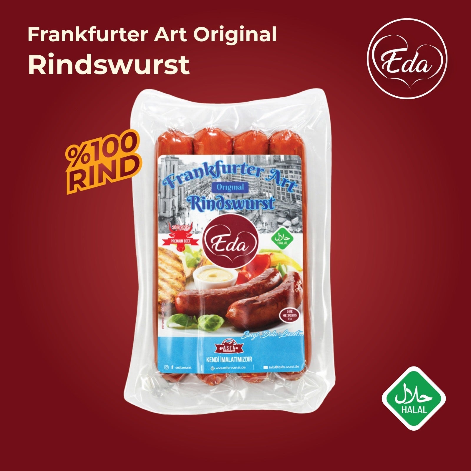 Beef sausage Frankfurt style - Halal grilled sausage