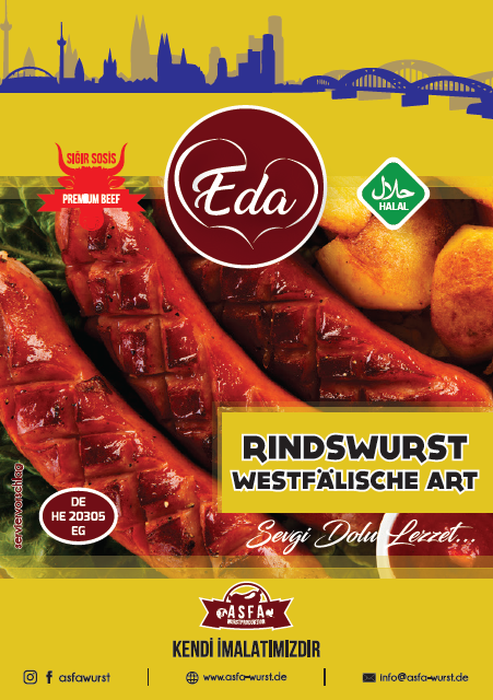 Westphalian style beef sausage - halal grilled sausage